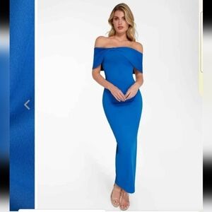 Popilush Blue Off-the-Shoulder Slim Column Tummy Control Shapewear Maxi DressXXL